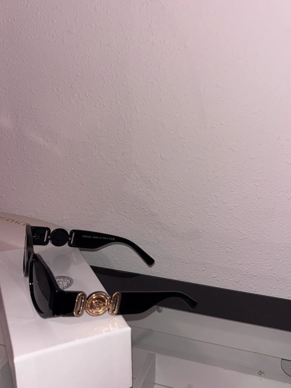 Versace Black Rectangular Sunglasses with Dark Lenses